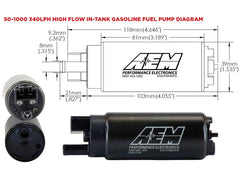 DS 390004-AEM High Flow In-Tank Fuel Pump (PN 50-1000) flows 340 lph
