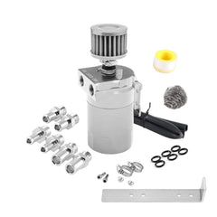 DS 14977-Oil Catch Can Reservoir Tank with Air Filter Breather Baffled Aluminum Fittings Oil Dipstick Hole Breathable Kettle