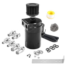 DS 14977-Oil Catch Can Reservoir Tank with Air Filter Breather Baffled Aluminum Fittings Oil Dipstick Hole Breathable Kettle