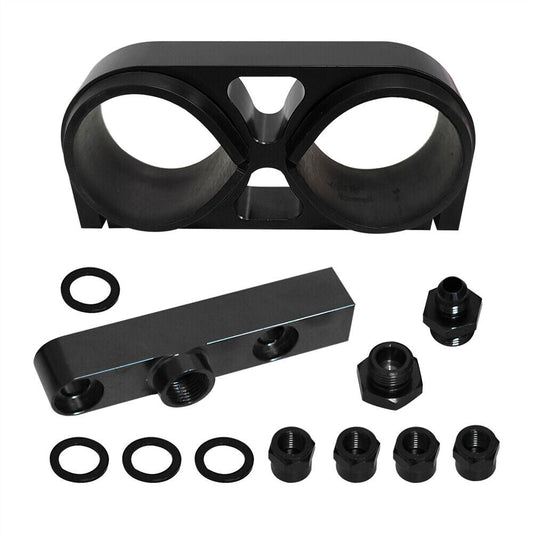 DS 14960-Aluminum Twin Dual Double 044 Fuel Pump Manifold With Mounting Bracket Black