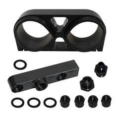 DS 14960-Aluminum Twin Dual Double 044 Fuel Pump Manifold With Mounting Bracket Black