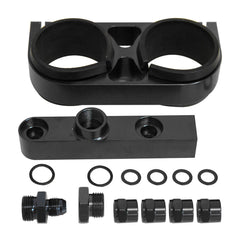 DS 14960-Aluminum Twin Dual Double 044 Fuel Pump Manifold With Mounting Bracket Black