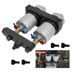 DS 14960-Aluminum Twin Dual Double 044 Fuel Pump Manifold With Mounting Bracket Black