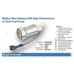 DS 01256-Walbro 450LPH Fuel Pump High Pressure TIA485-2 F90000267 (Universal E85 Ethanol) TI Automotive