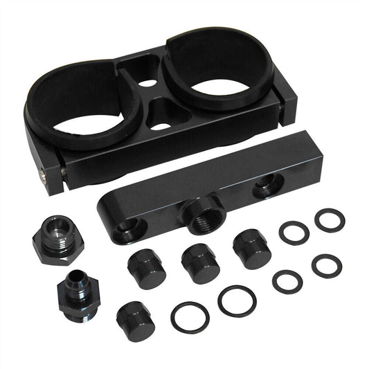 DS 14960-Aluminum Twin Dual Double 044 Fuel Pump Manifold With Mounting Bracket Black